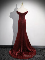 Simple Off Shoulder Burgundy Long Formal Prom Dress, Burgundy Long Formal Dress