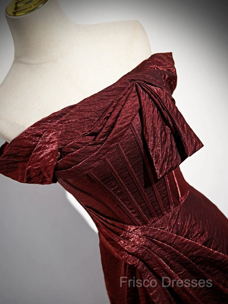 Simple Off Shoulder Burgundy Long Formal Prom Dress, Burgundy Long Formal Dress