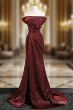 Simple Off Shoulder Burgundy Long Formal Prom Dress, Burgundy Long Formal Dress