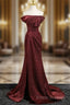Simple Off Shoulder Burgundy Long Formal Prom Dress, Burgundy Long Formal Dress