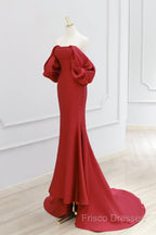 Simple Off Shoulder Satin Red Mermaid Long Formal Prom Dress, Red Long Formal Dress