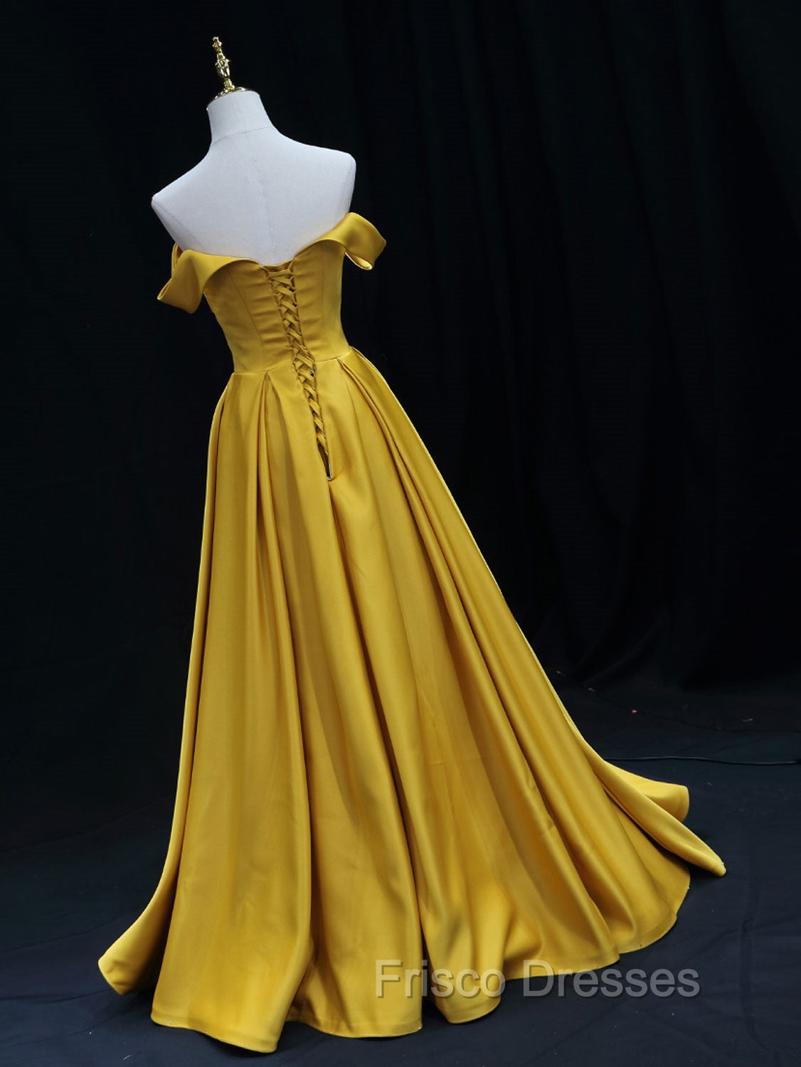 Simple Off Shoulder Satin Yellow Long Formal Prom Dress, Yellow Long Formal Dress