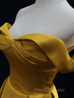 Simple Off Shoulder Satin Yellow Long Formal Prom Dress, Yellow Long Formal Dress