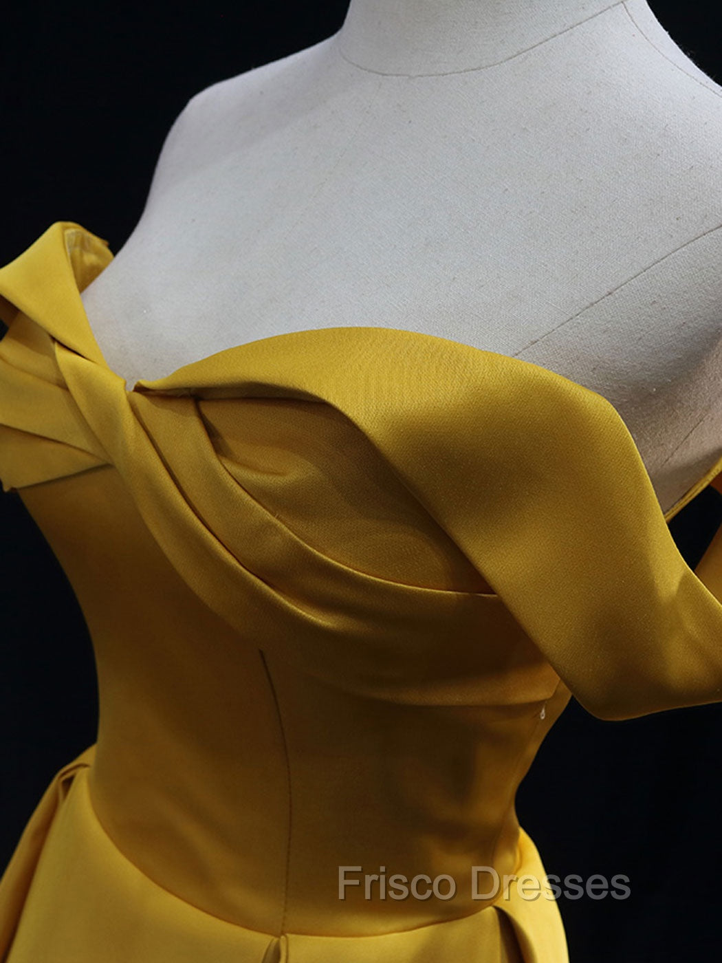 Simple Off Shoulder Satin Yellow Long Formal Prom Dress, Yellow Long Formal Dress