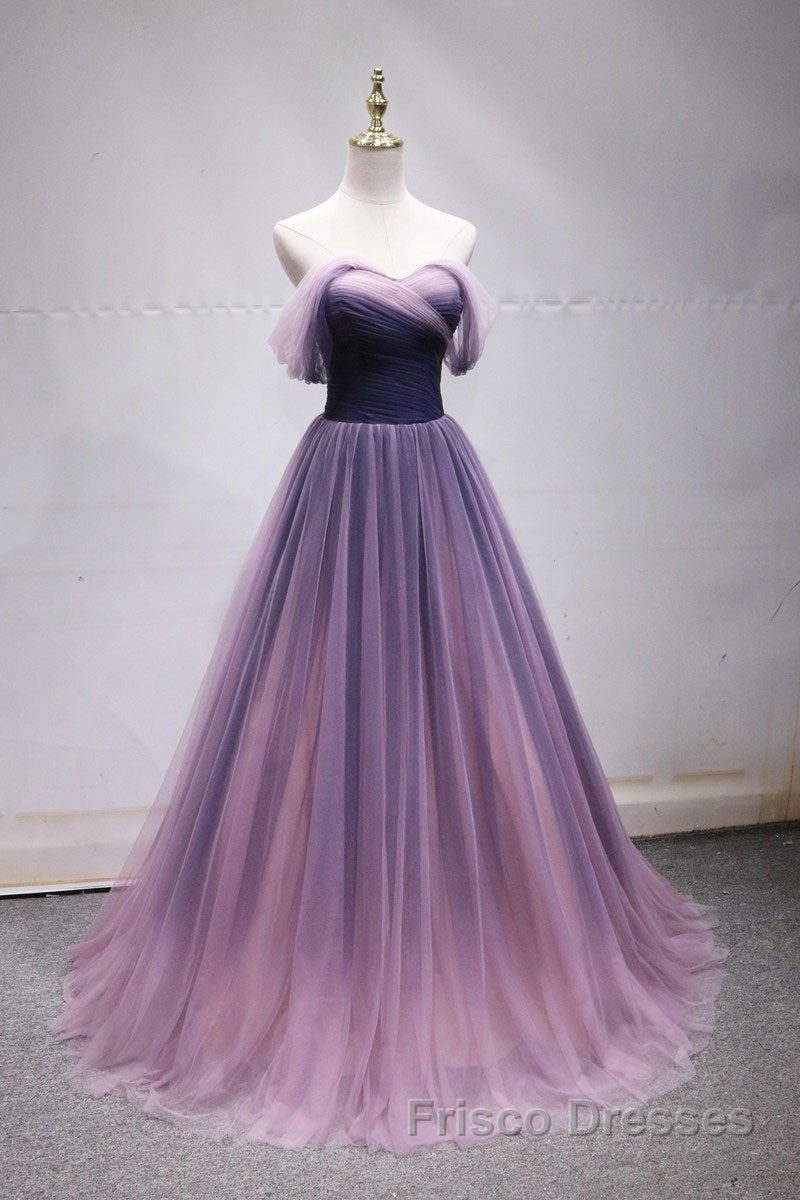 Simple off shoulder tulle long Formal Prom Dresses, tulle formal Dresses