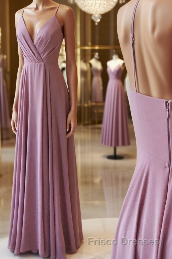 Simple pink chiffon long Formal Prom Dresses, pink evening Dresses