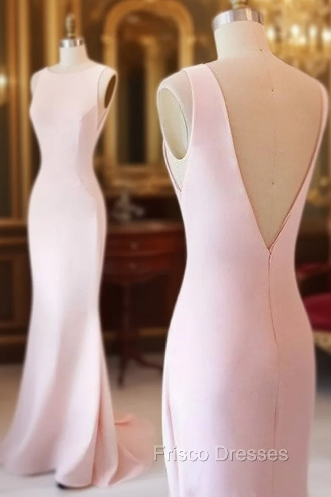 Simple Pink Mermaid Long Formal Prom Dress, Pink Formal Dress For Teens Main image