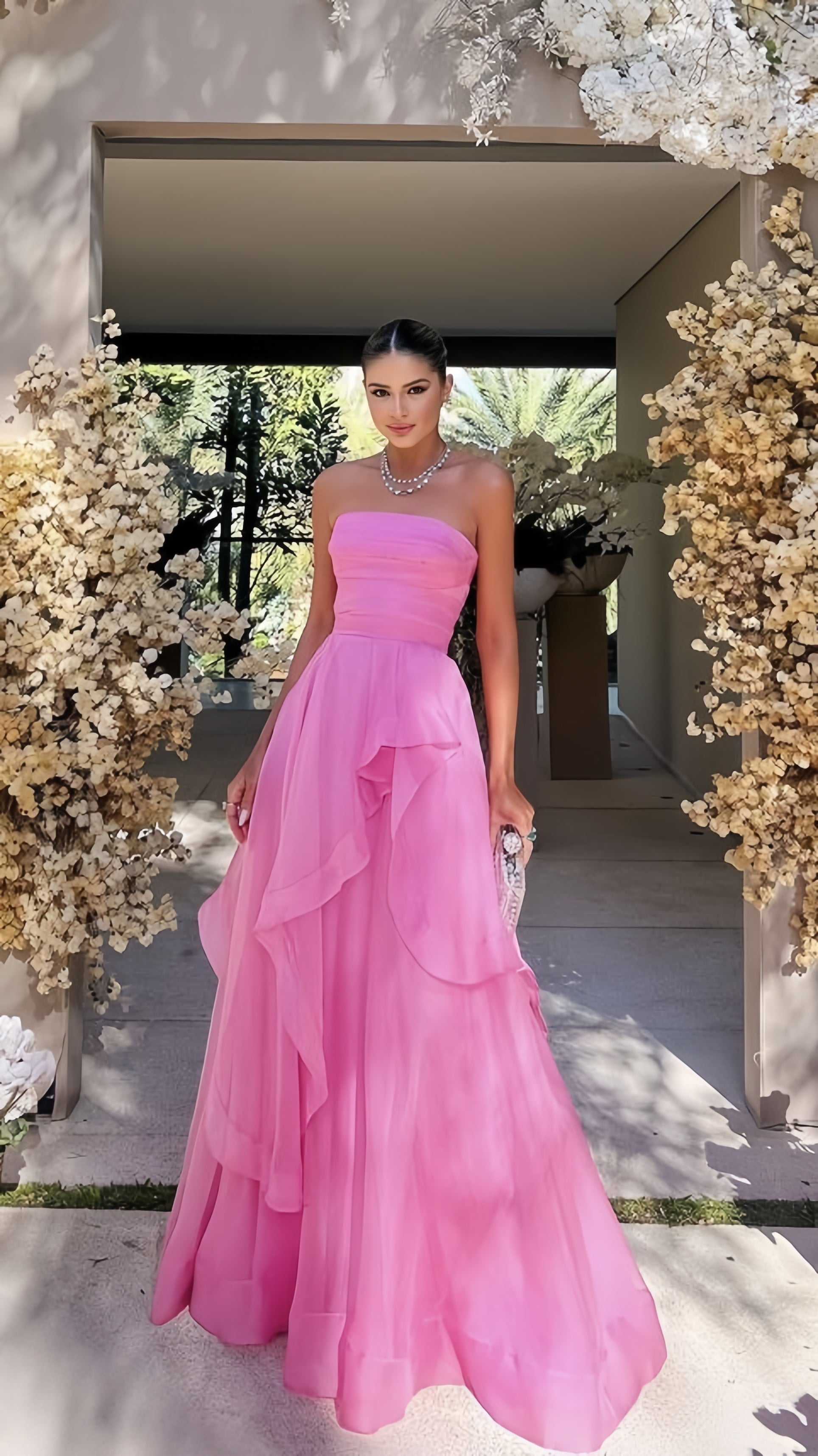 Simple Pink Prom Dress, Modest A-Line Evening Dresses