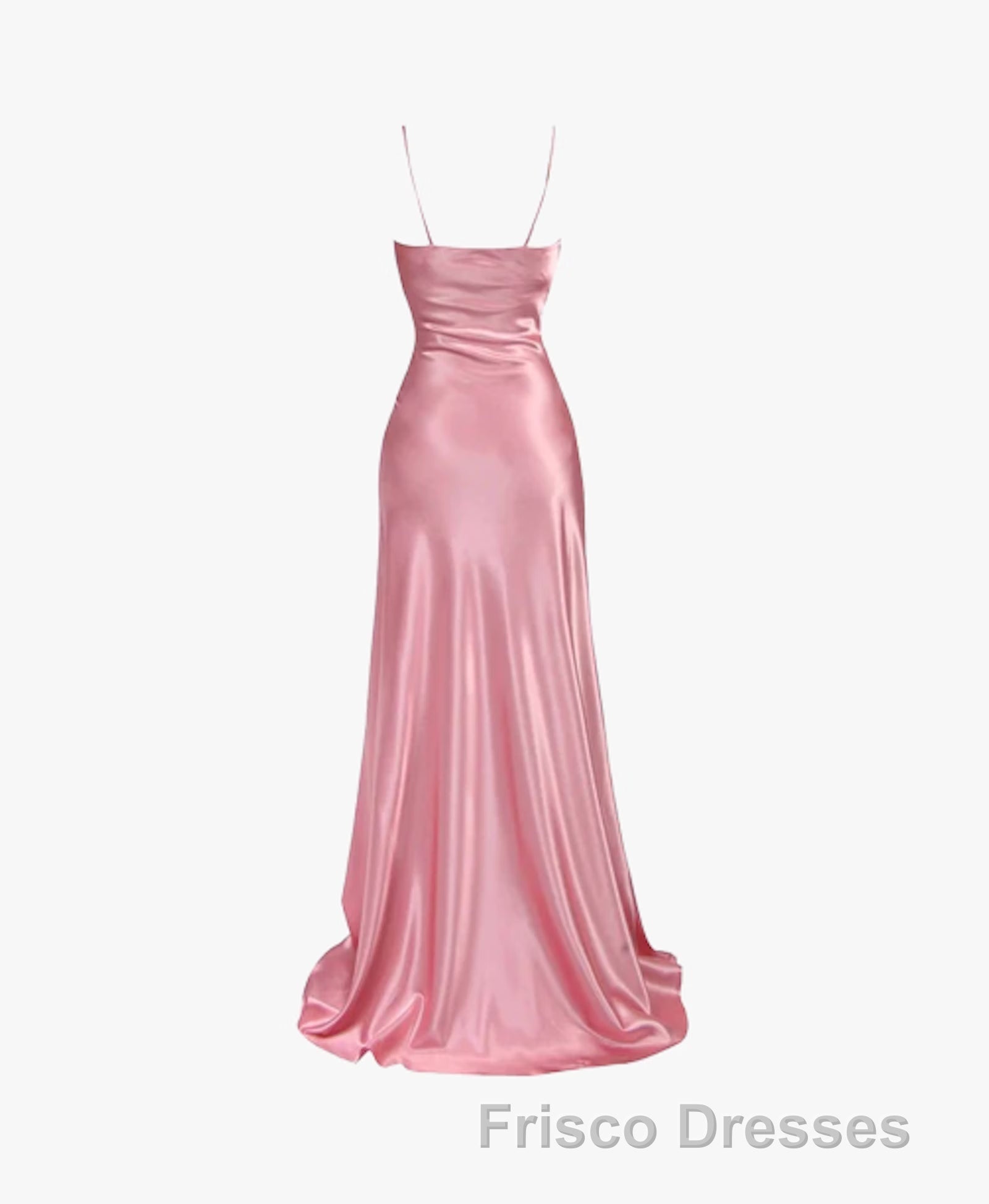 Simple Pink Spaghetti Straps Long Formal Prom Dress with Split Secondary image
