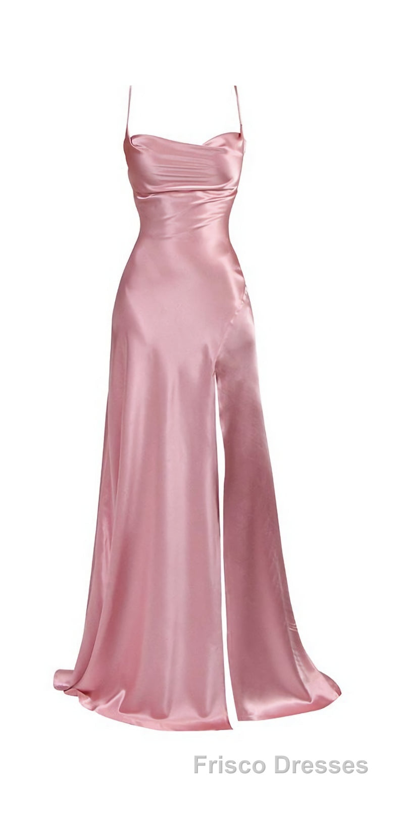 Simple Pink Spaghetti Straps Long Formal Prom Dress with Split