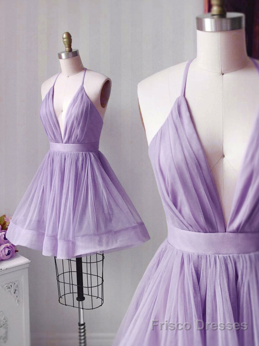 Simple Pink Tulle Short Prom Dress, Aline Pink Bridesmaid Dress Main image