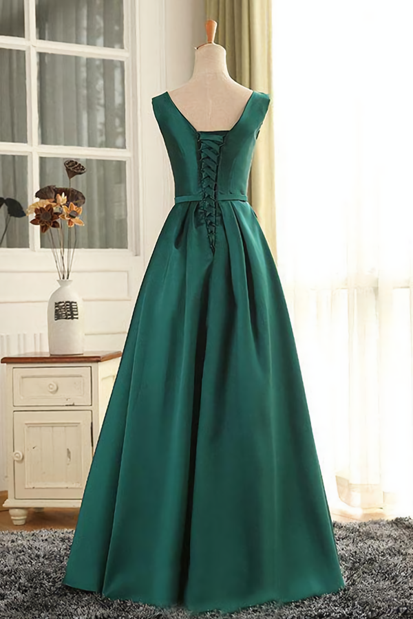 Simple Pretty Green Satin Long Party Dress Prom Dress, Green Evening Formal Dresses Main image
