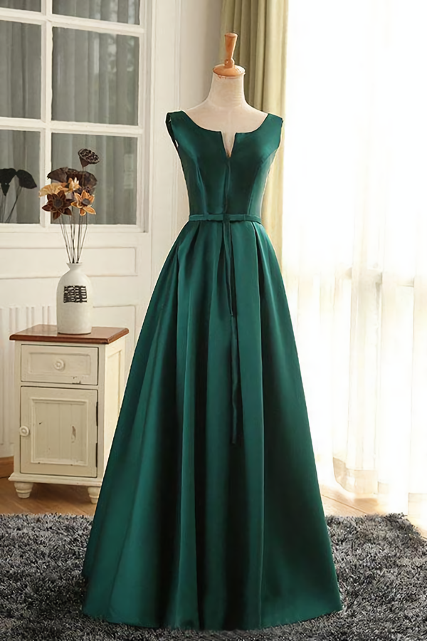 Simple Pretty Green Satin Long Party Dress Prom Dress, Green Evening Formal Dresses Secondary image
