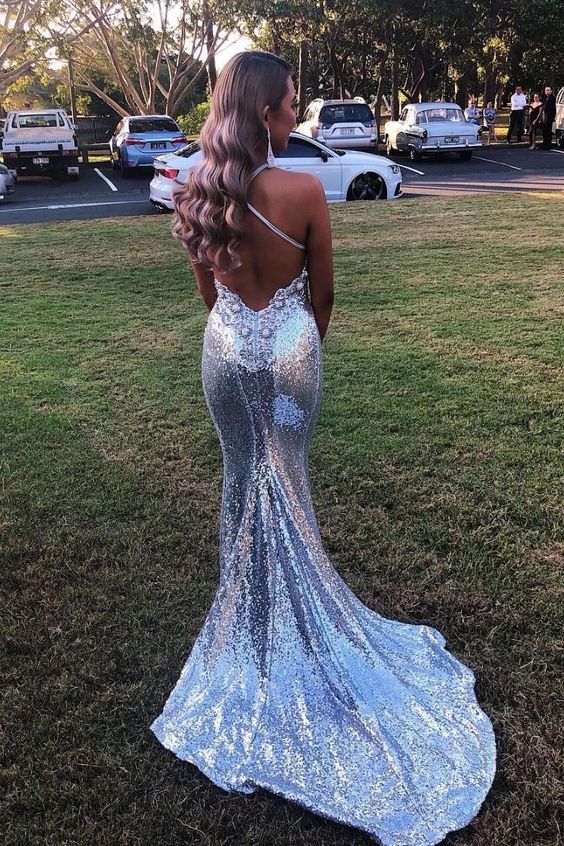 Simple Prom Dresses,Sequin Evening Dress Pretty Prom Dresses