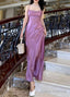 Simple purple evening dresses satin pleated long prom dress