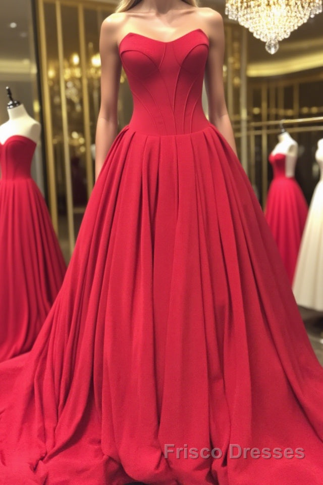 Simple red sweetheart long Formal Prom Dresses, red evening Dresses