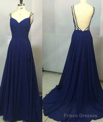 Simple Royal Blue Long Prom Dress, Backless Evening Dress