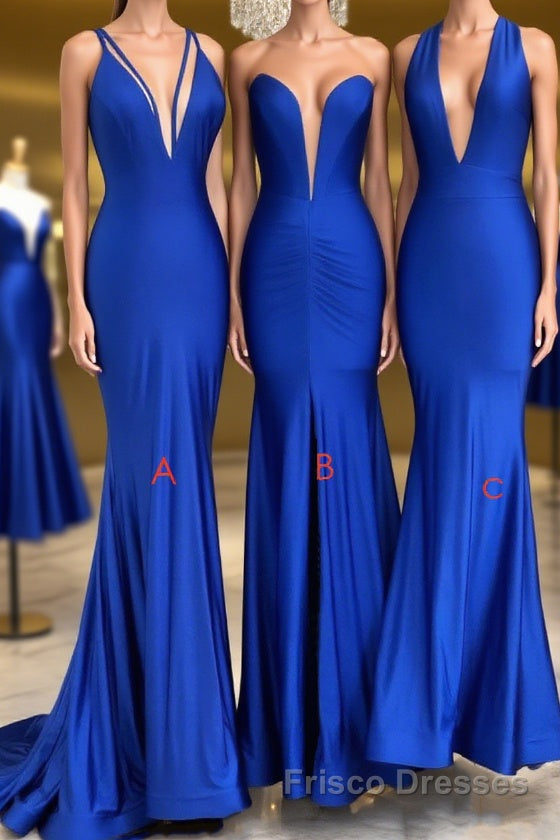 Simple Royal blue v neck mermaid long Formal Prom Dresses blue evening Dresses Main image