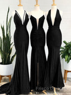 Simple Royal blue v neck mermaid long Formal Prom Dresses blue evening Dresses