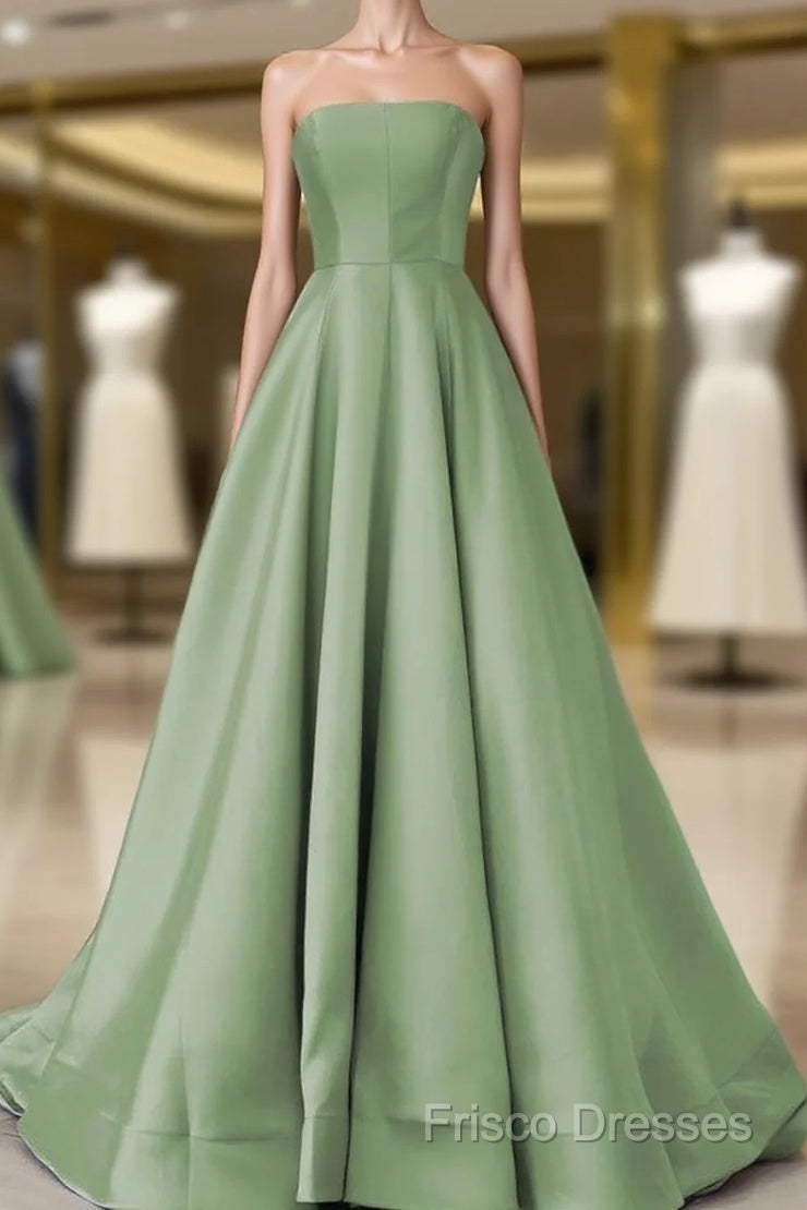 Simple Sage Green Satin Bridesmaid Dress Strapless Floor Length Formal Prom Gown For Bridal Party Main image
