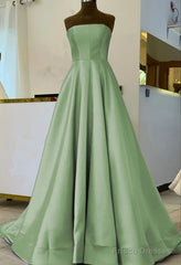 Simple Sage Green Satin Bridesmaid Dresses Strapless Floor Length Formal Prom Gown For Bridal Party