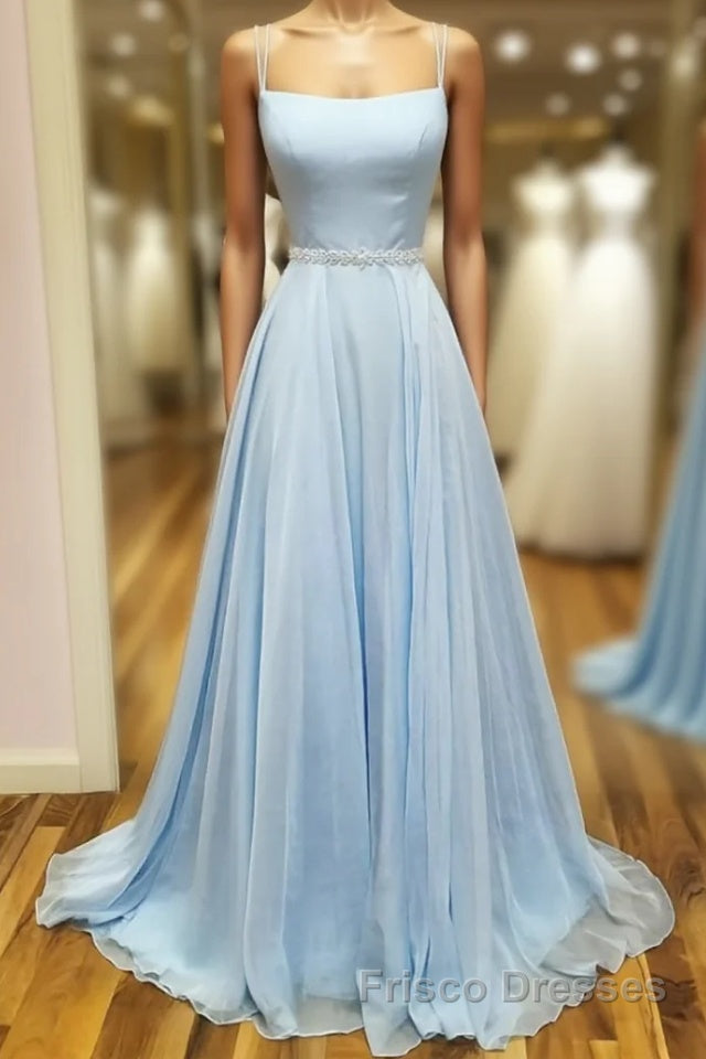 Simple satin blue long Formal Prom Dresses, blue evening Dresses
