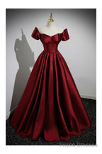 Simple Satin Burgundy Long Evening Gown with Short Sleeves