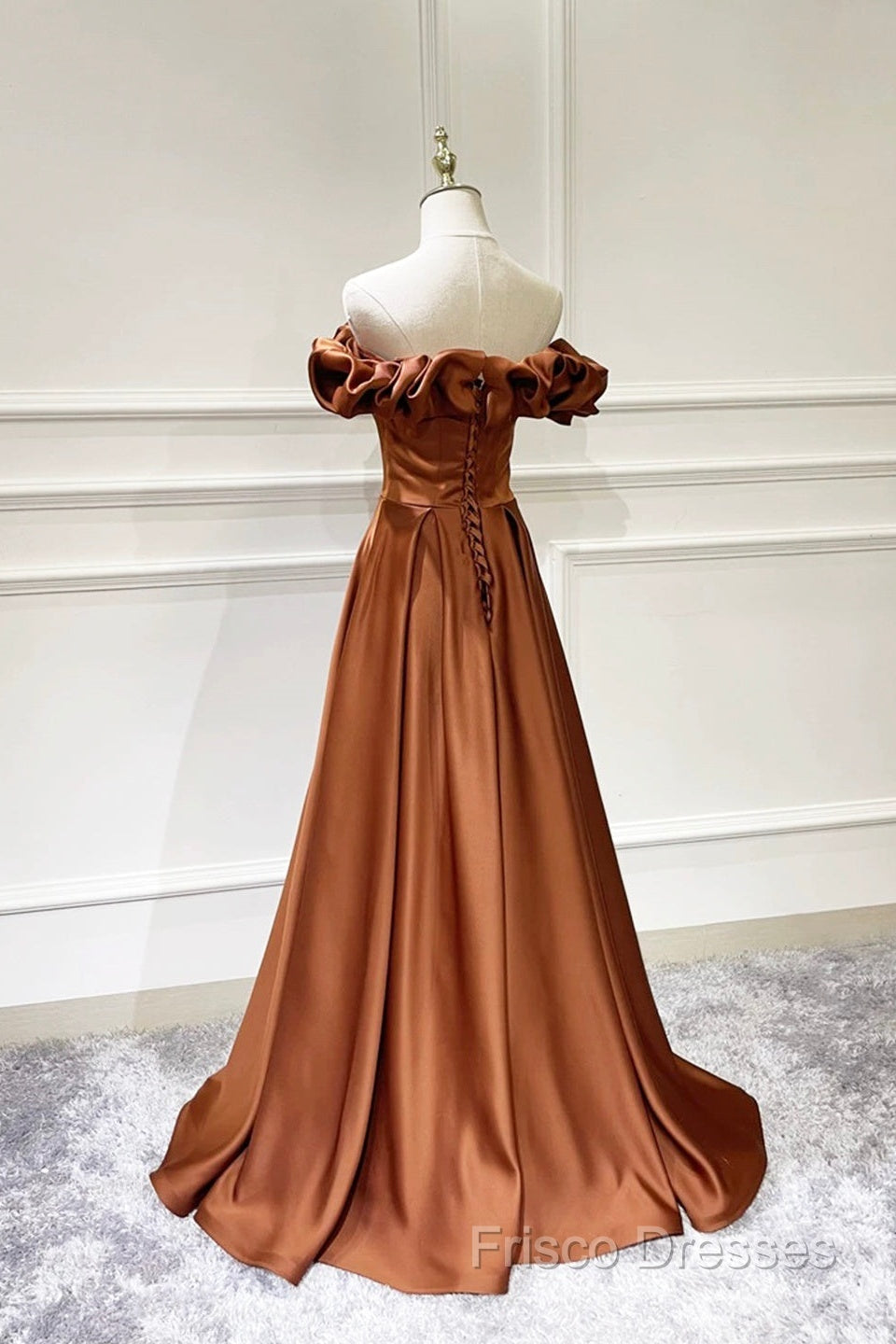 Simple Satin Long Formal Prom Dress, Off The Shoulder V-Neck Formal Dress Secondary image