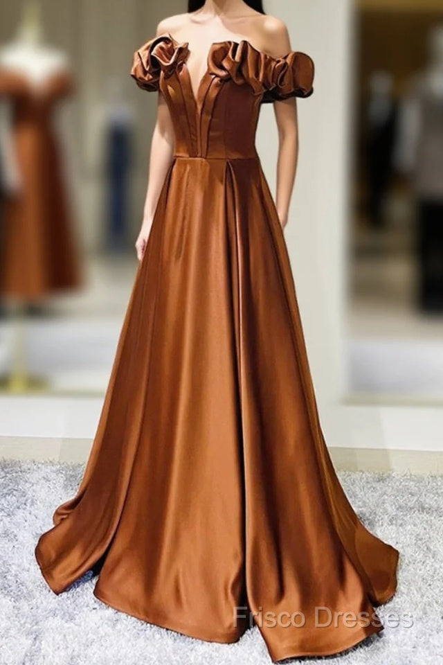 Simple Satin Long Formal Prom Dress, Off The Shoulder V-Neck Formal Dress