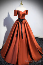 Simple Satin Long Prom Dress, Short Sleeve A-Line Evening Party Dress