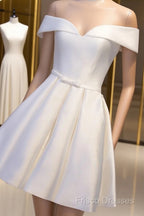 Simple Satin Off Shoulder Short Party Dress, Homecoming Dress
