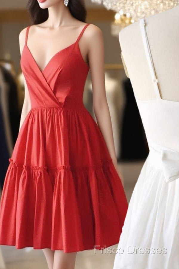 Simple Satin Red Short Formal Prom Dress Red Cocktail Dress Main image