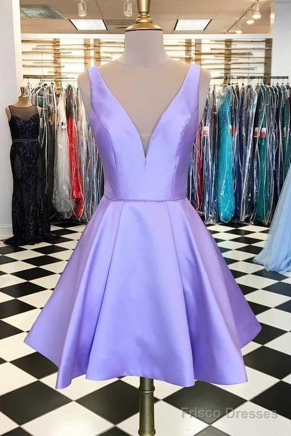 Simple Satin Short Prom Dress Lavender Homecoming Dress Main image