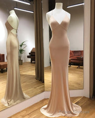 Simple Satin V-Neck Empire Mermaid Prom Dresses