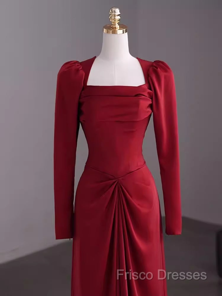 Simple Sheath Long Sleeves Red Formal Prom Dress Formal Dress