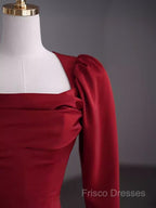 Simple Sheath Long Sleeves Red Formal Prom Dress Formal Dress