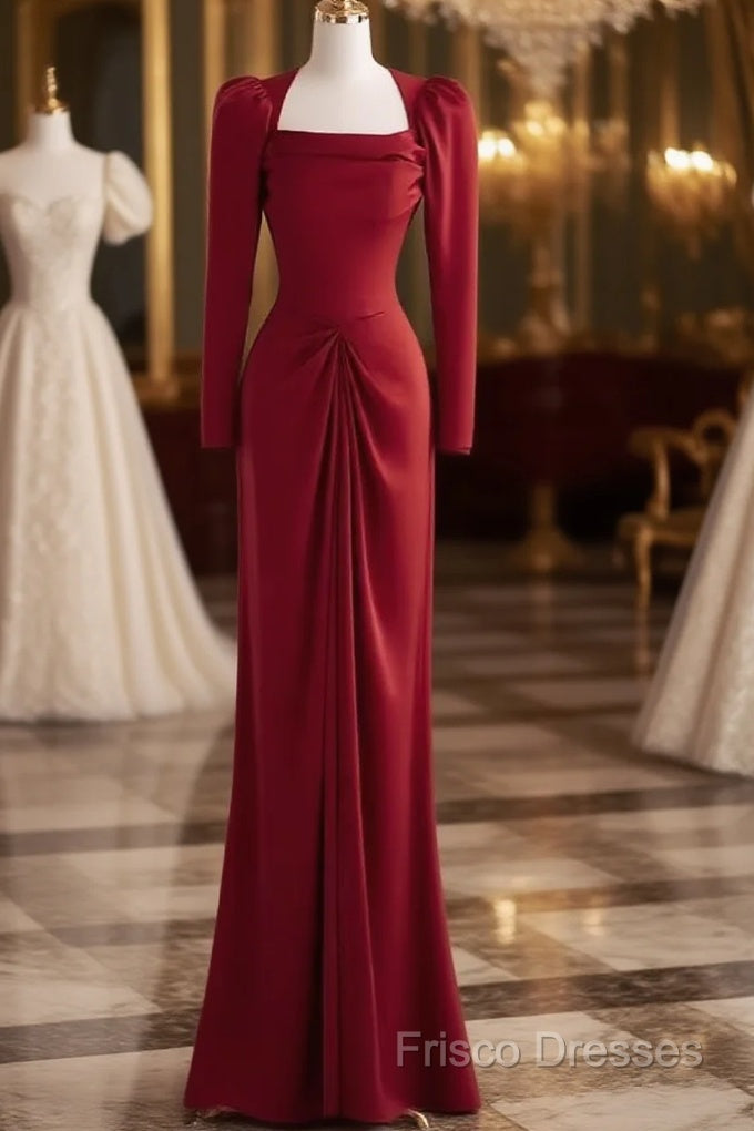 Simple Sheath Long Sleeves Red Formal Prom Dress Formal Dress Main image
