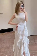 Simple Sheath Long White Prom Dresses
