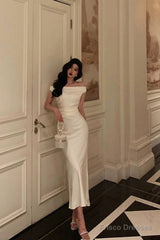 Simple Sheath Off The Shoulder White Satin Date Night Dress Prom Dresses Birthday Outfit
