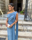 Simple Sheath One Shoulder Blue Long Prom Dresses Evening Dress
