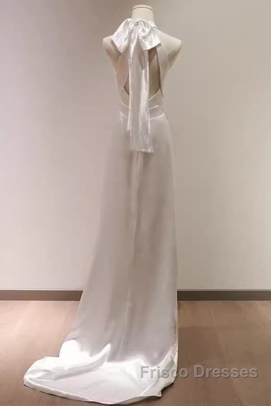 Simple Sheath Satin White Long Wedding Dress Backless Brides Dress Secondary image