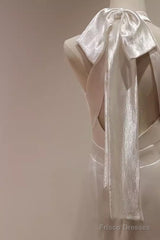 Simple Sheath Satin White Long Wedding Dresses Backless Brides Dress
