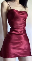 Simple Sheath Silk Satin Burgundy 18Th Birthday Dresses Birthday Outfits