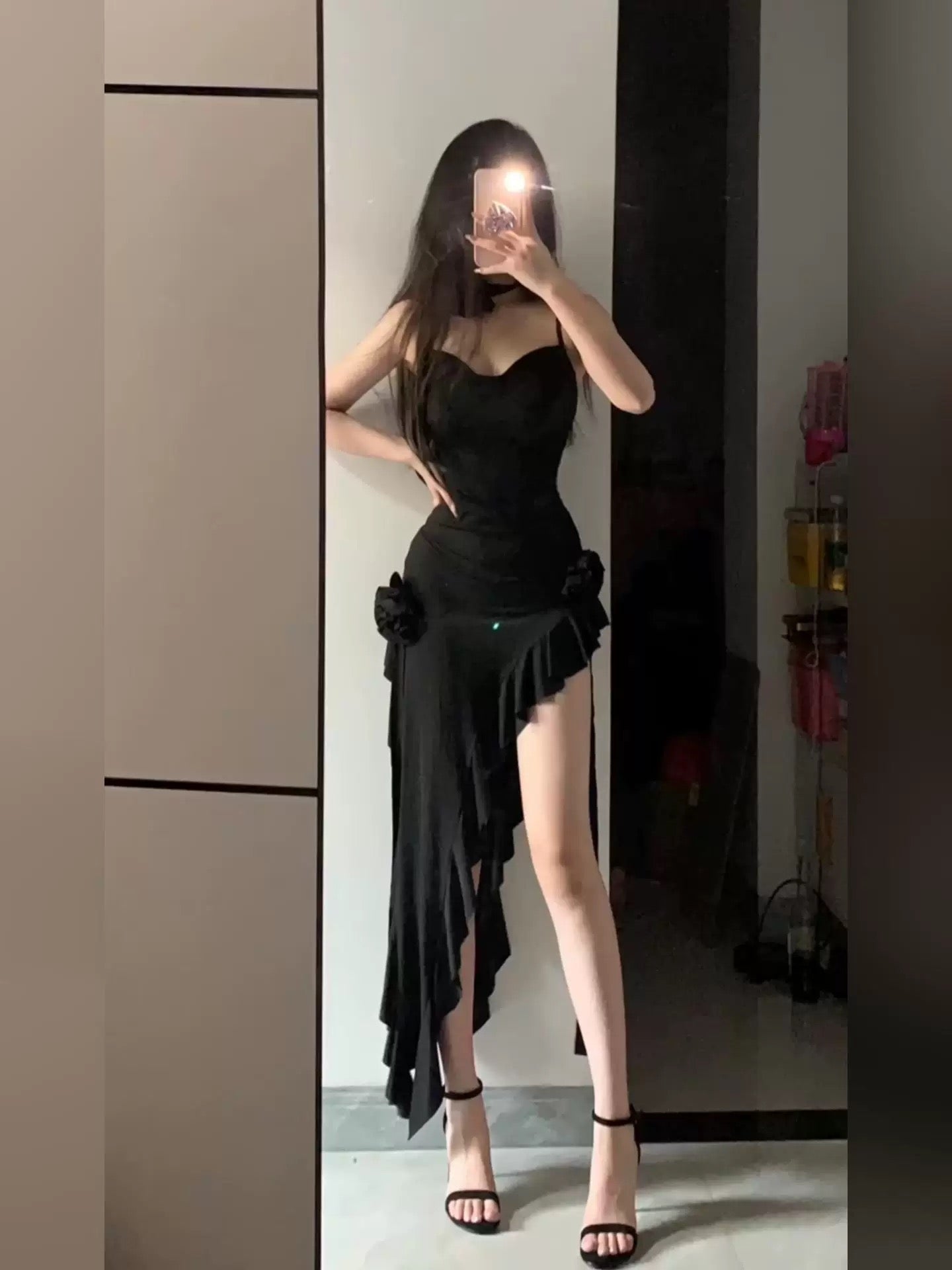 Simple Sheath Spaghetti Straps Black Satin Vacation Beach Dress Long Birthday Dresses
