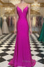 Simple Spagehtti Straps Fuchsia Satin Mermaid Formal Prom Dress
