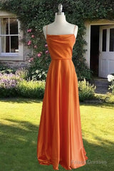 Simple Spaghetti Straps Cowl Neck Satin Dress