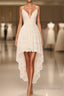 Simple Spaghetti Straps Hi-Lo Formal Prom Dress,White Lace Formal Prom Dress
