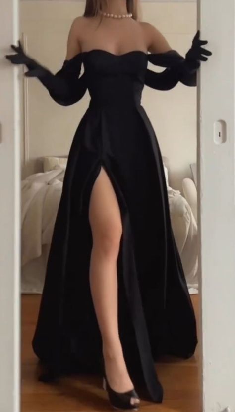 Simple Strapless Wedding Guest Dress Black Slit Prom Dresses Birthday Outfits Main image