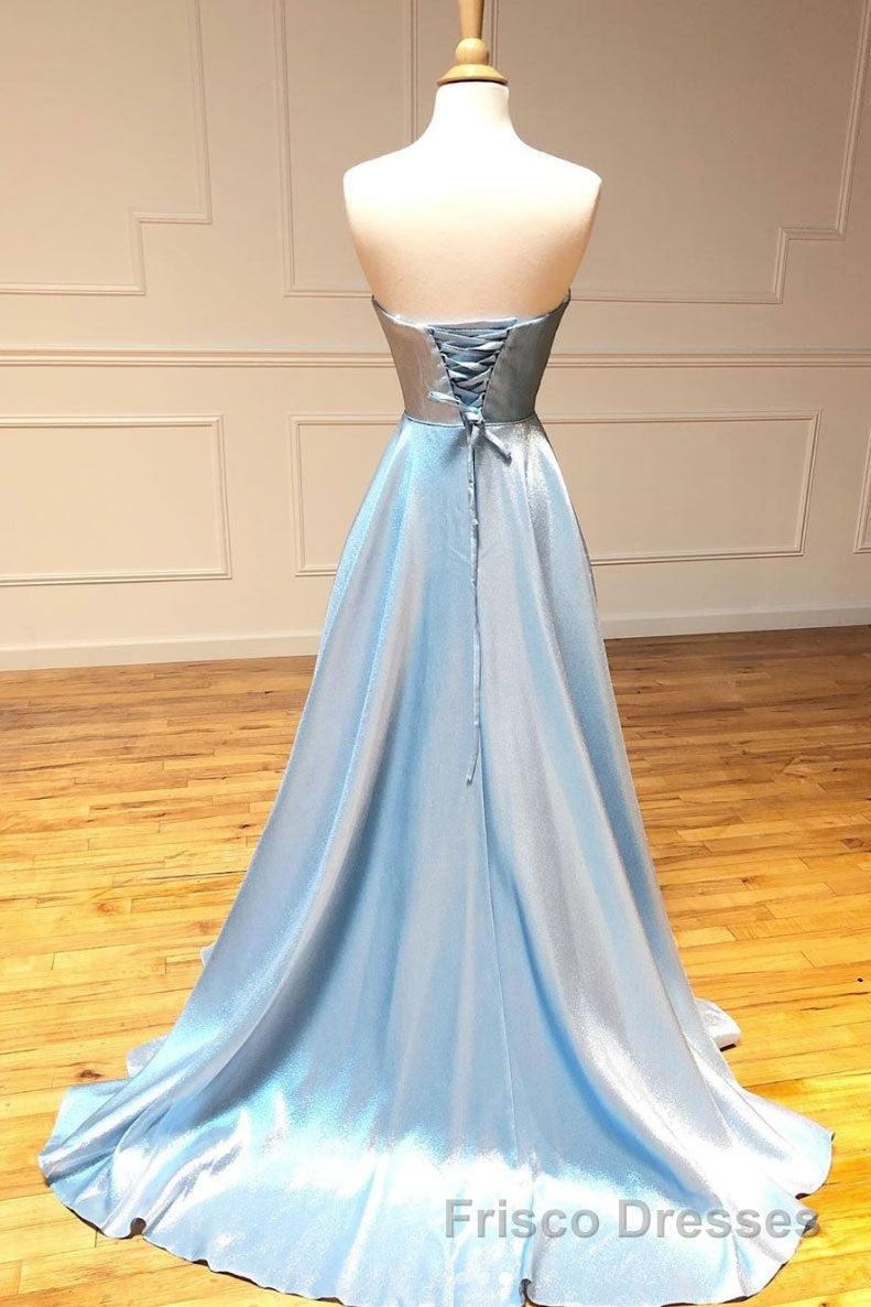 Simple sweetheart blue long Formal Prom Dresses blue long evening Dresses