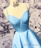 Simple sweetheart blue satin long Formal Prom Dresses, blue evening Dresses